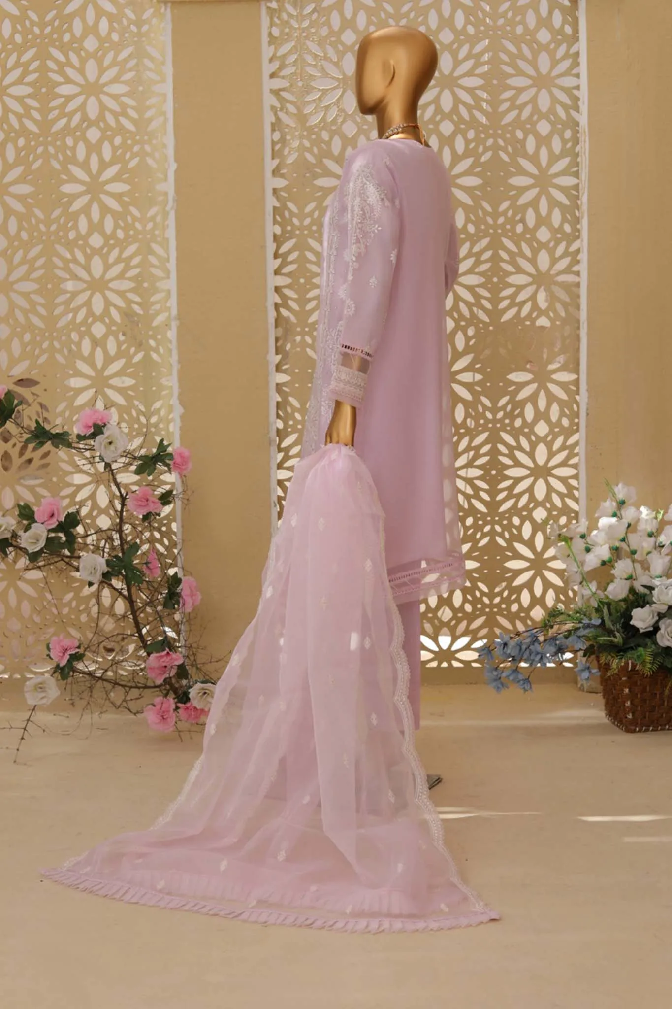 Hz Stitched 3 Piece Emb Organza Collection'2023-HZK-24-Lilac