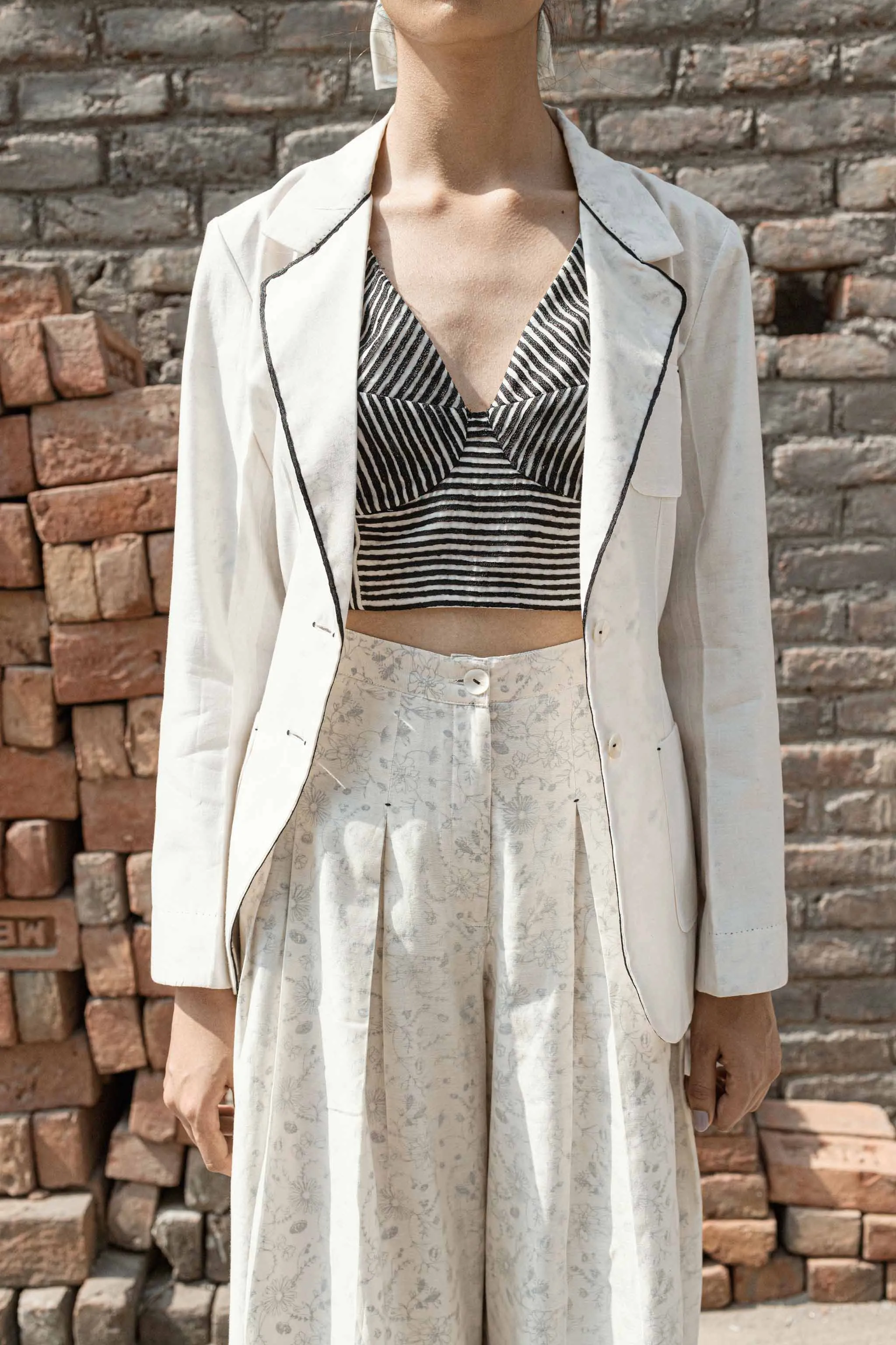 Ivory Chanderi Pleated Pants