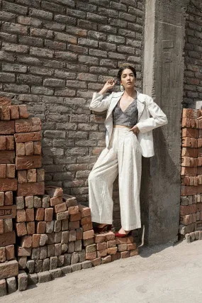 Ivory Chanderi Pleated Pants
