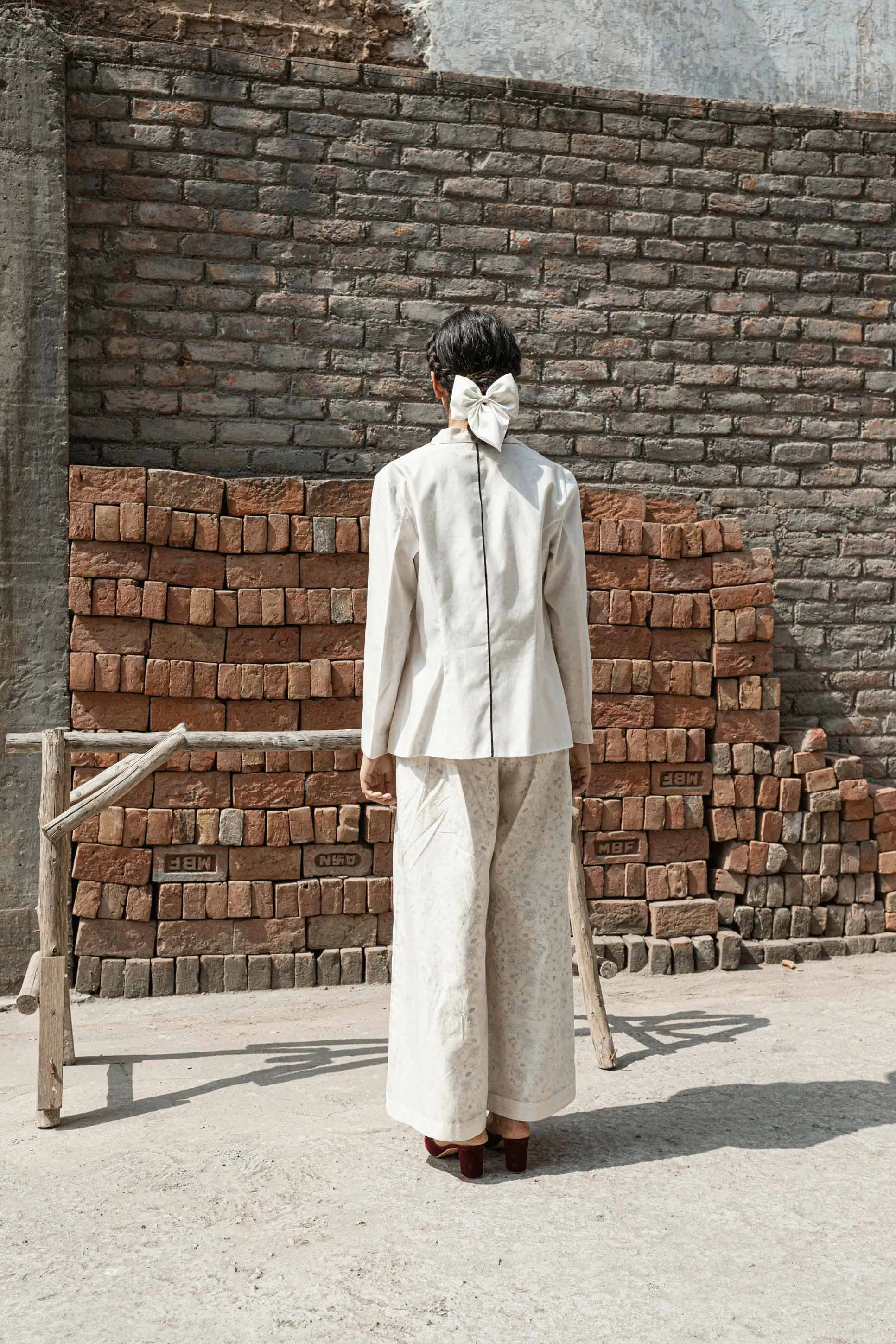 Ivory Chanderi Pleated Pants