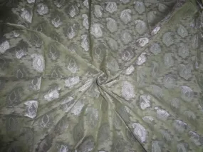 JACQUARD SILK ORGANZA FABRIC METALLIC SILVER &amp; Light dusty Olive