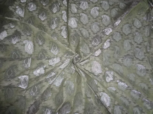 JACQUARD SILK ORGANZA FABRIC METALLIC SILVER &amp; Light dusty Olive