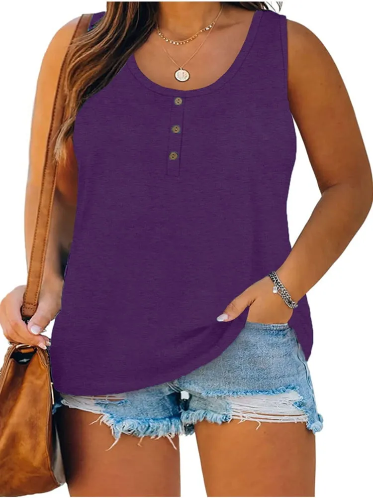 Langwyqu Plus Size Tank Tops for Women Summer Sleeveless Henley T-Shirts Tops