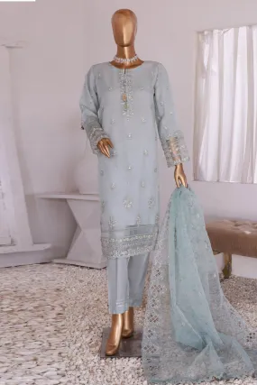 Luxe Pret By HZ Stitched 3 Piece Emb Organza Formals Collection'2024-HZK-162-Sky Blue