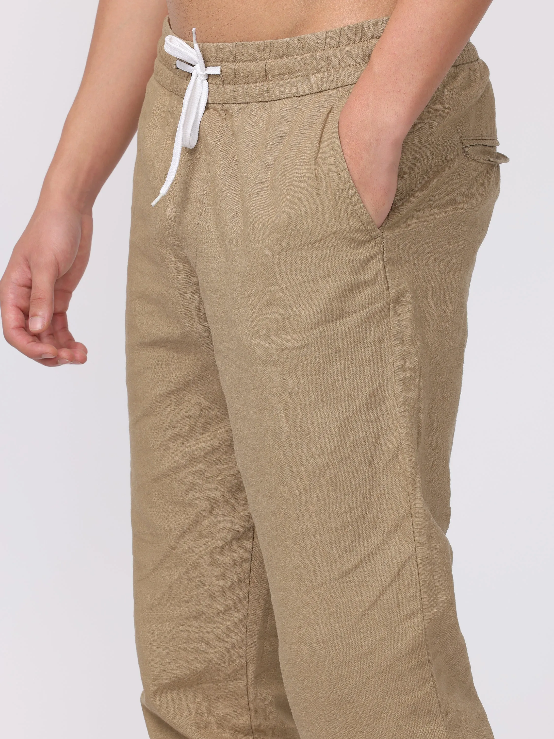 Men Beige Regular Fit Linen Blend Pants