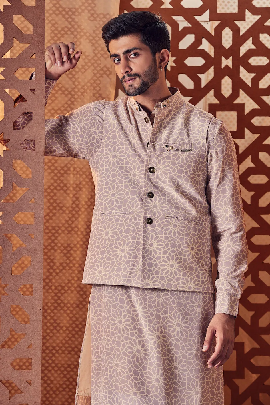 Men's Printed Kurta with Pant - Set of 2