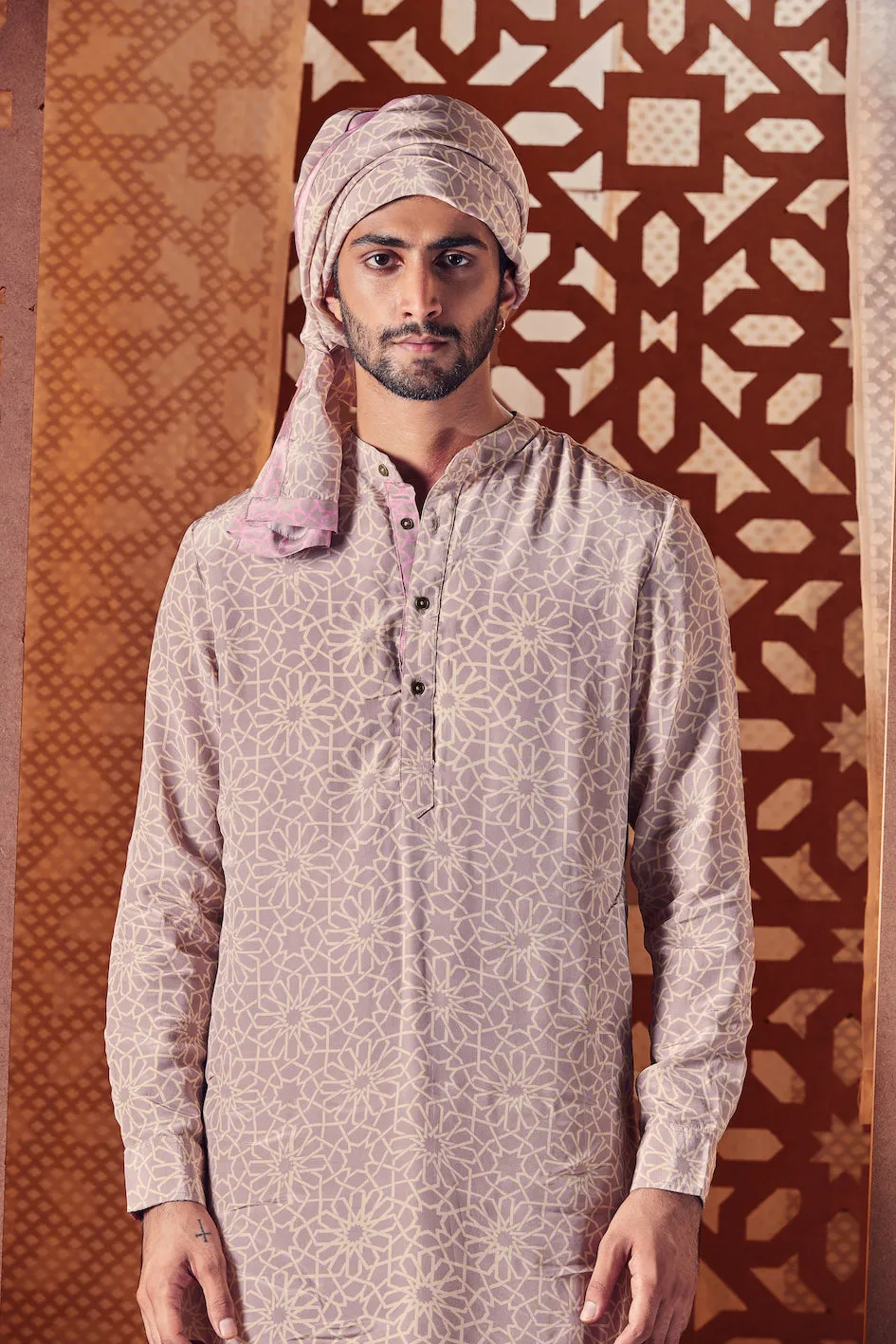 Men's Printed Kurta with Pant - Set of 2