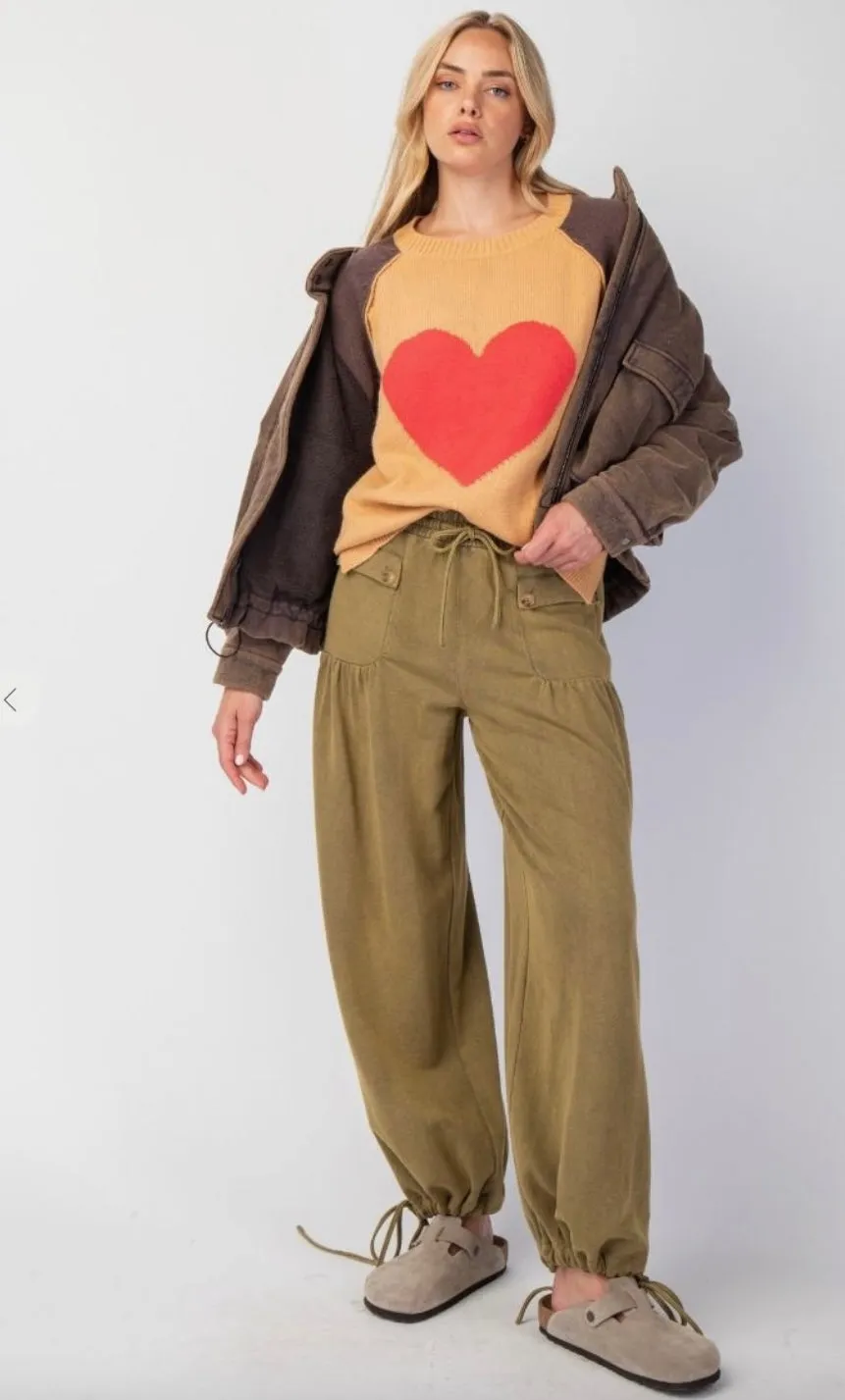 Mineral Washed Terry Knit Pants Joggers In Olive by Easel