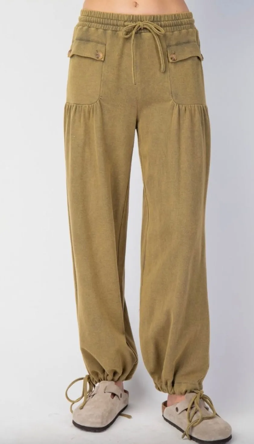 Mineral Washed Terry Knit Pants Joggers In Olive by Easel