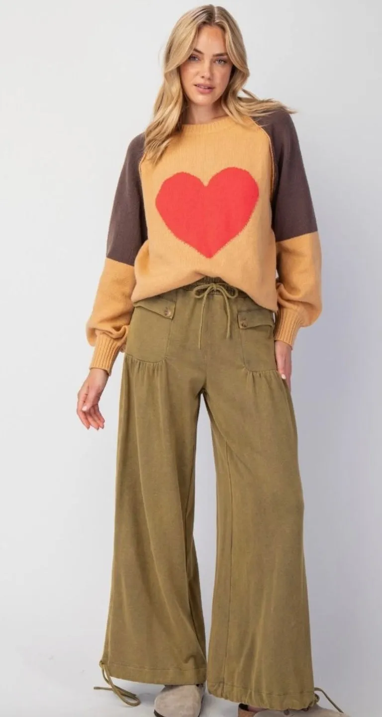 Mineral Washed Terry Knit Pants Joggers In Olive by Easel