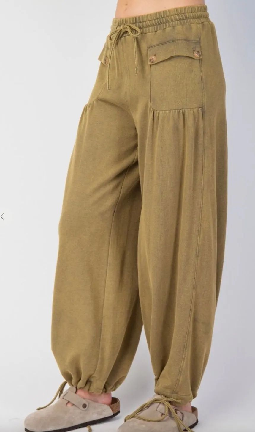Mineral Washed Terry Knit Pants Joggers In Olive by Easel