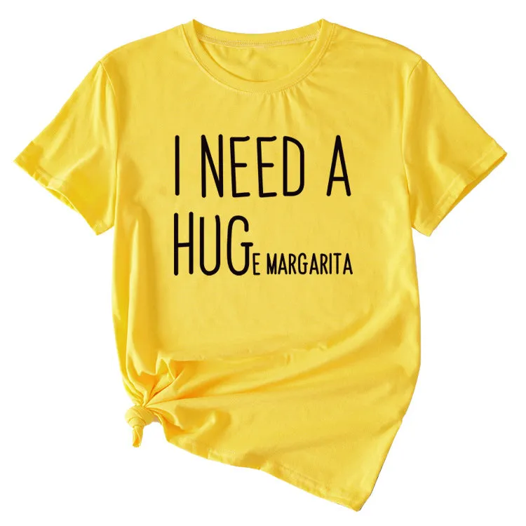 MINIMALIST LETTERING I NEED A HUG ROUND NECK SHORT SLEEVES T SHIRT