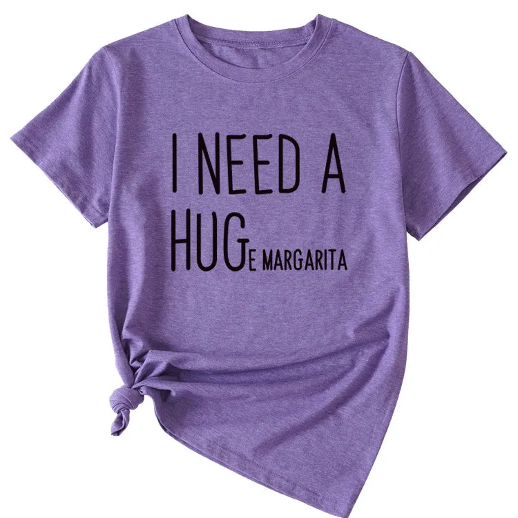 MINIMALIST LETTERING I NEED A HUG ROUND NECK SHORT SLEEVES T SHIRT