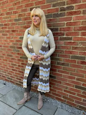 Mocha Shimmer Zig Zag Sleeveless Cardigan Debbie
