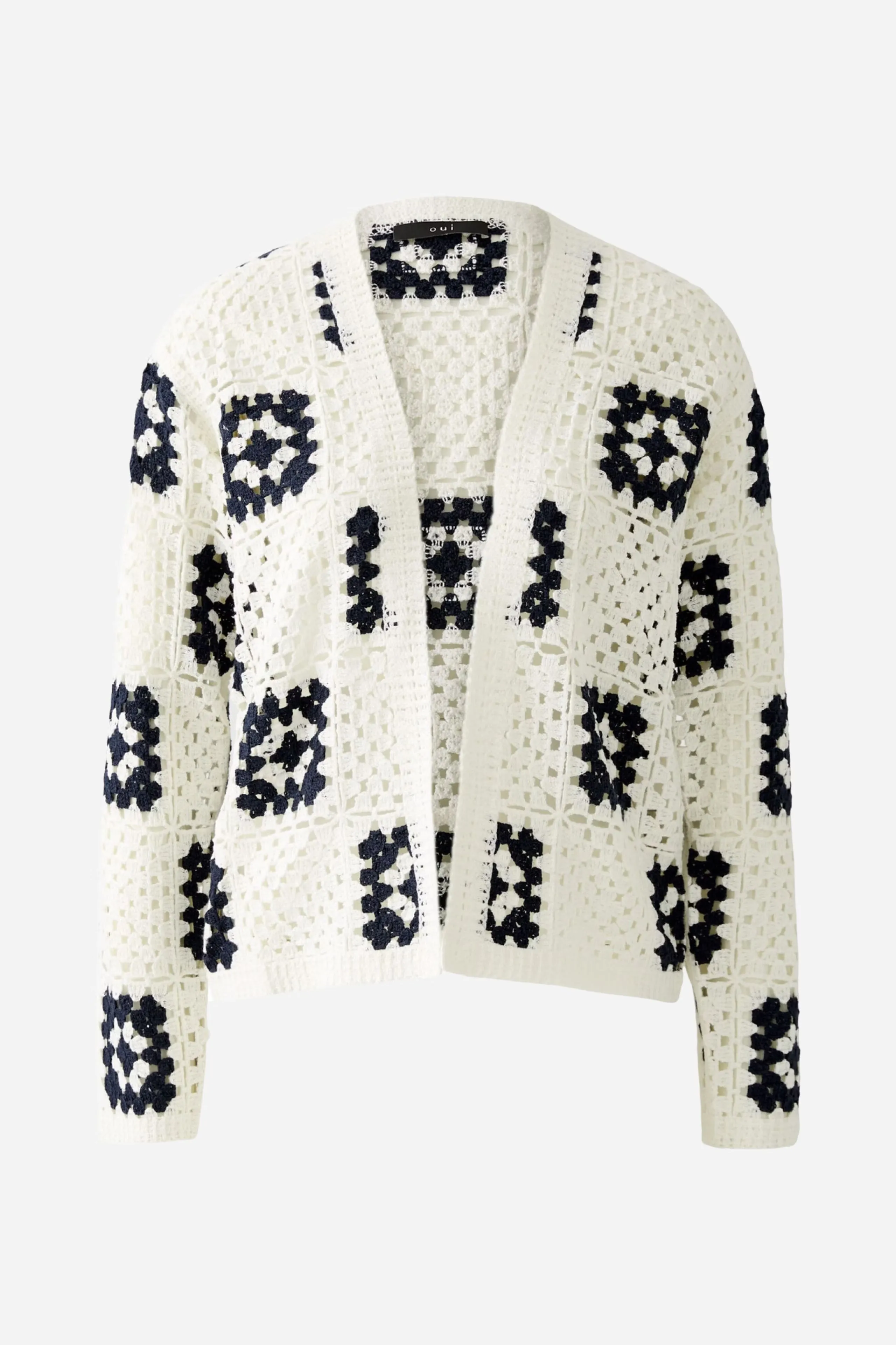 Oui White/Navy Crochet Cardigan