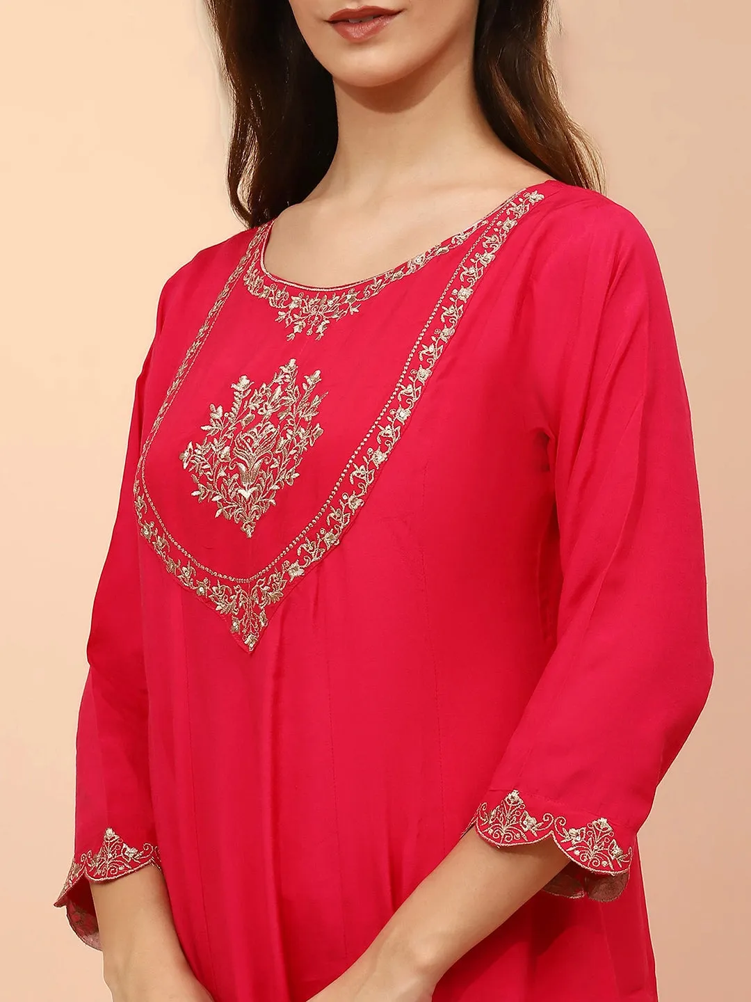 Pink Muslin Thread Embroidered Suit Set