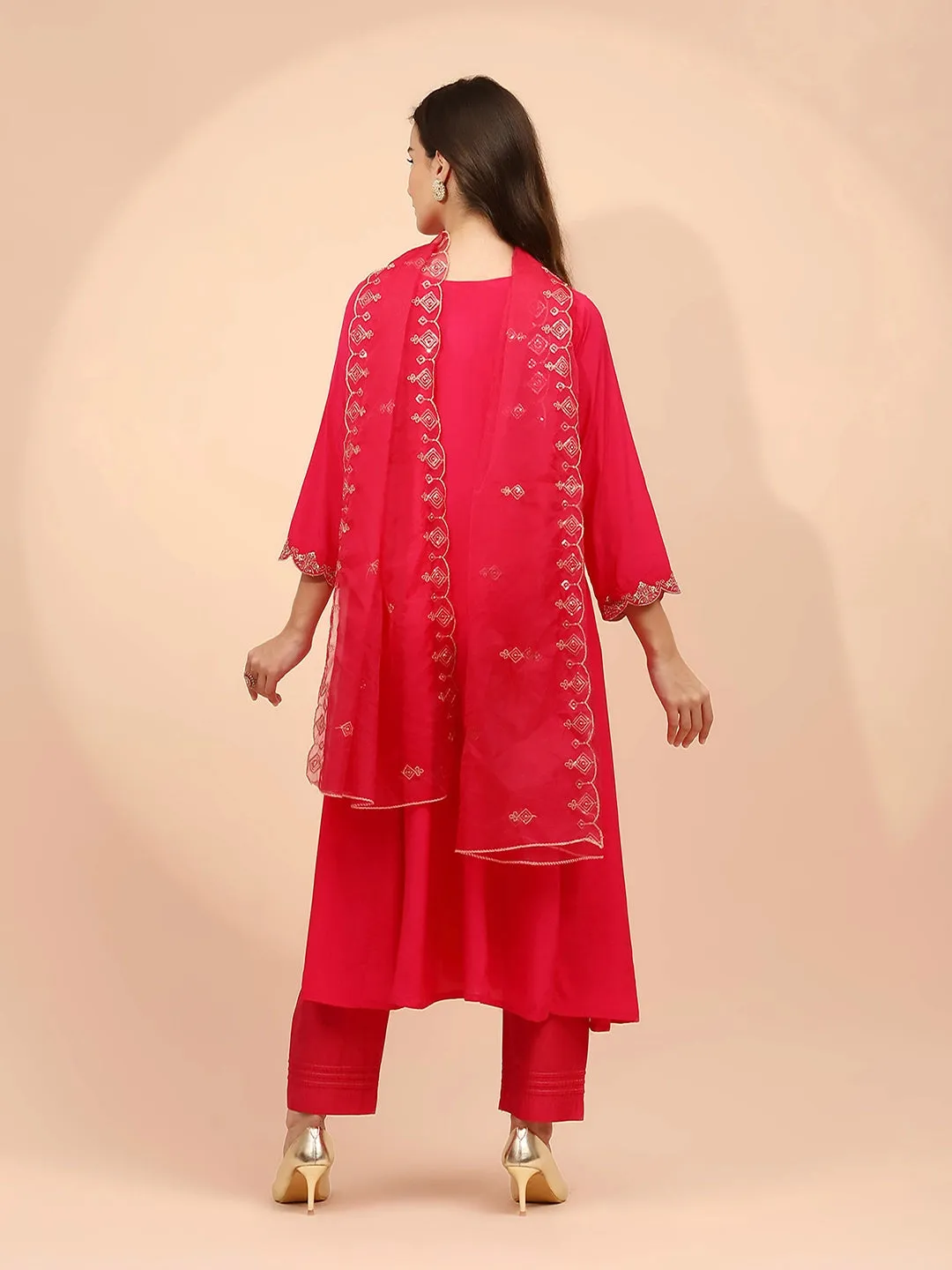 Pink Muslin Thread Embroidered Suit Set