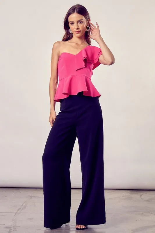 Pink One Shoulder Peplum Top