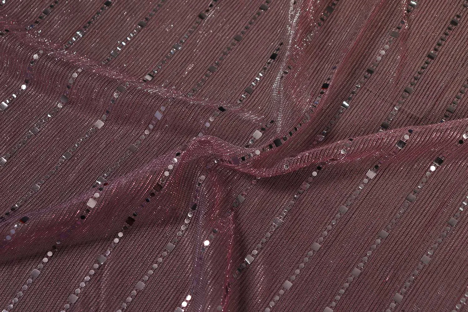 Precut of 1 Meter Purple & Peach Double Shade Lurex Knit With Sequin Work Fabric