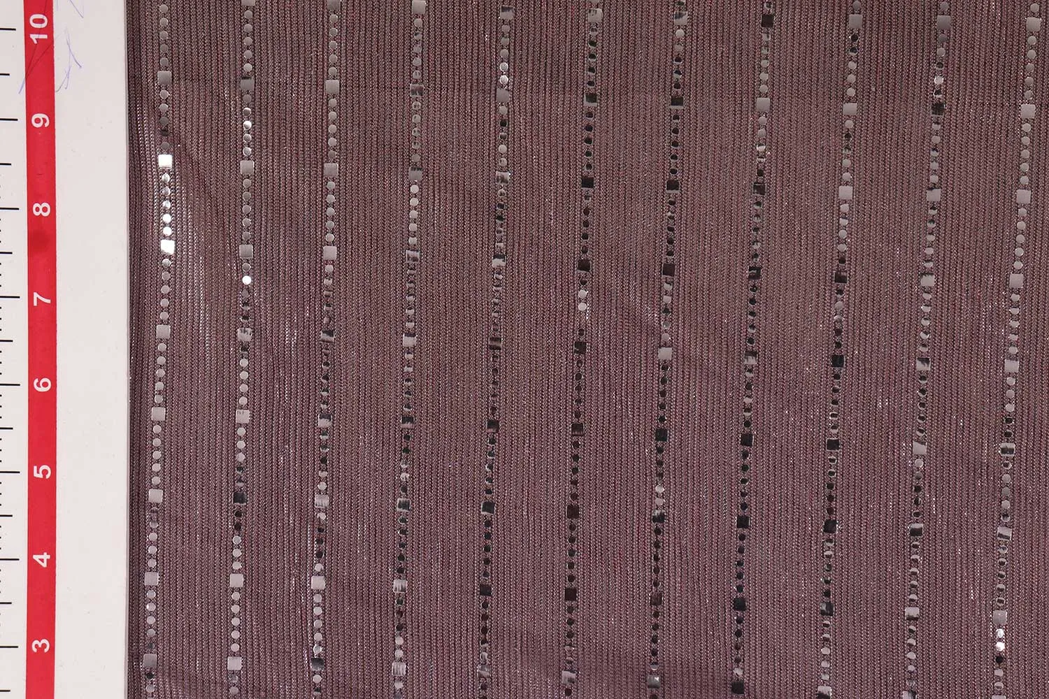 Precut of 1 Meter Purple & Peach Double Shade Lurex Knit With Sequin Work Fabric