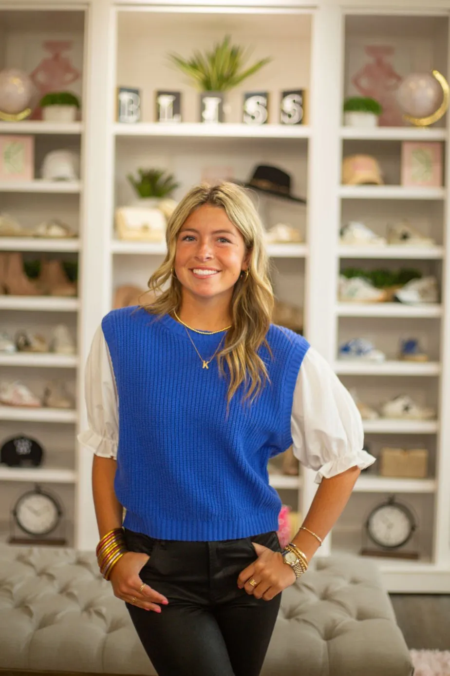 Puff Sleeve Layered Sweater Vest Top