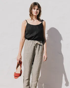 R: ATHENS drawstring linen pants (Size: S; Color: Night Garden)