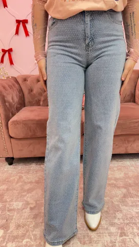 Rhinestone Hotfix Stretch Denim Pants