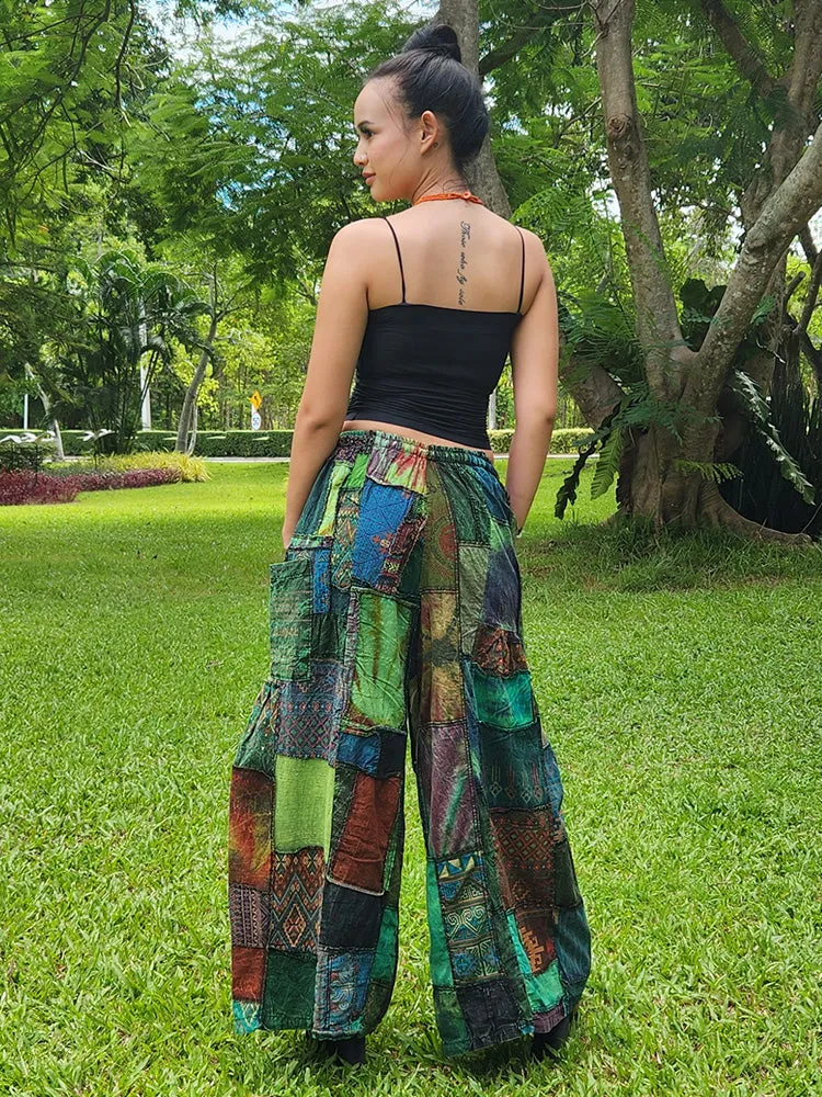 Royal Purple Patchwork Wide-Leg Palazzo Pants