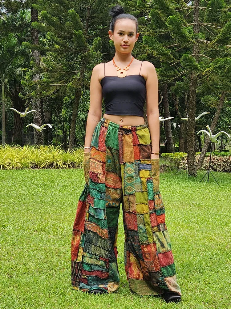 Royal Purple Patchwork Wide-Leg Palazzo Pants