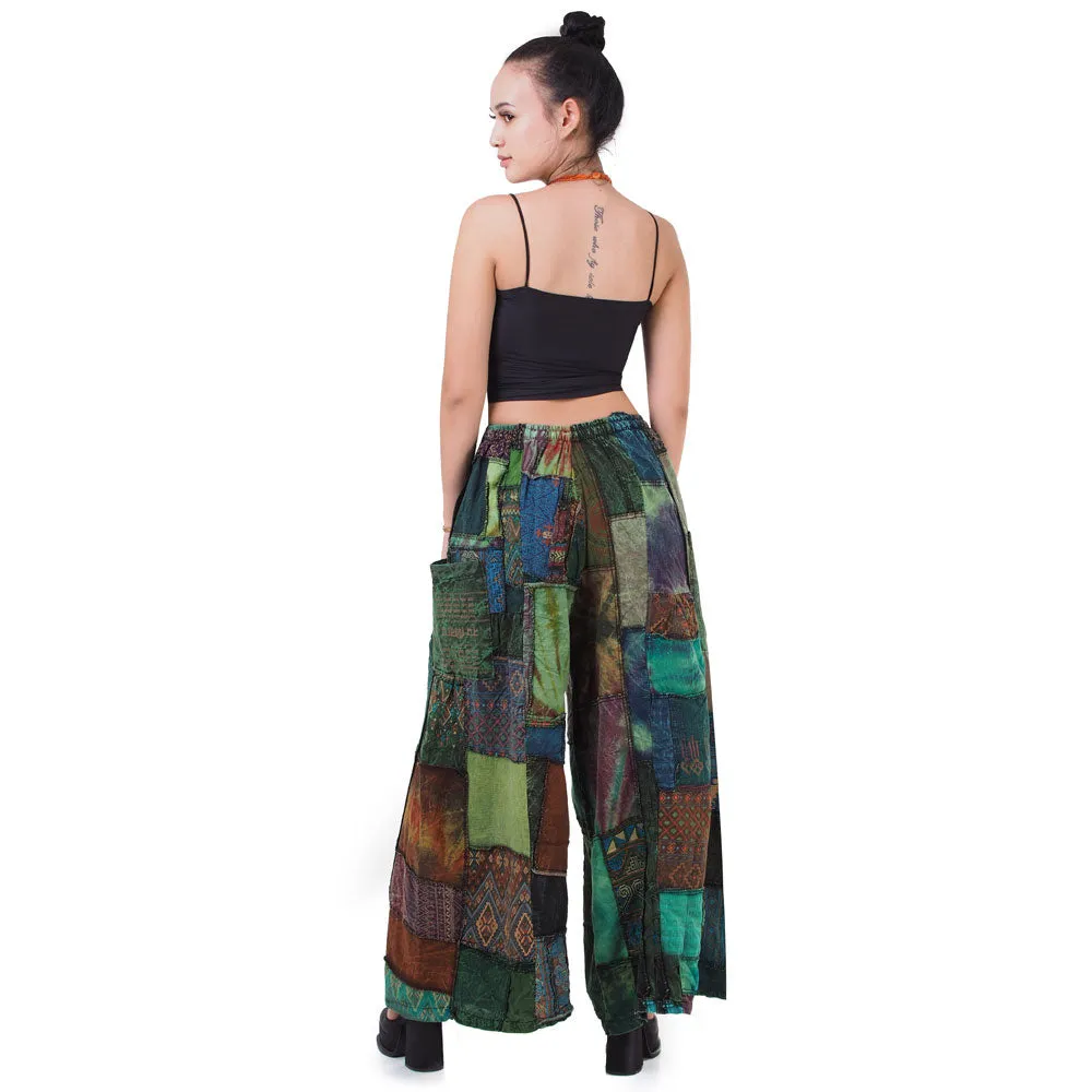 Royal Purple Patchwork Wide-Leg Palazzo Pants