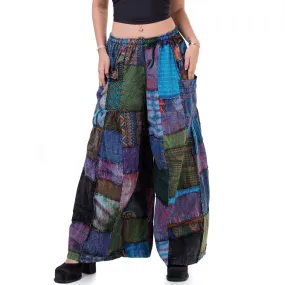Royal Purple Patchwork Wide-Leg Palazzo Pants
