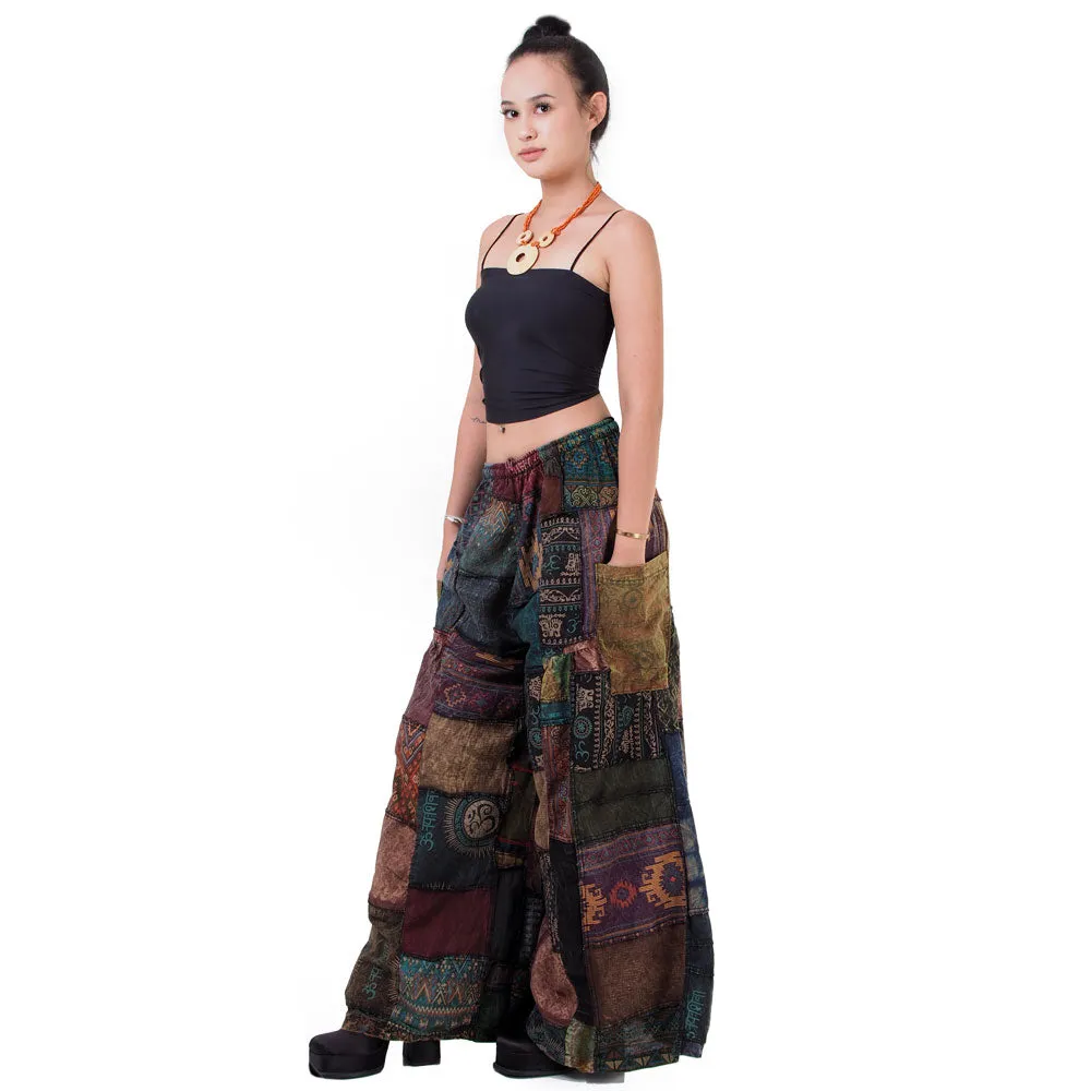 Royal Purple Patchwork Wide-Leg Palazzo Pants