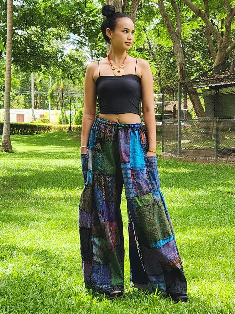 Royal Purple Patchwork Wide-Leg Palazzo Pants