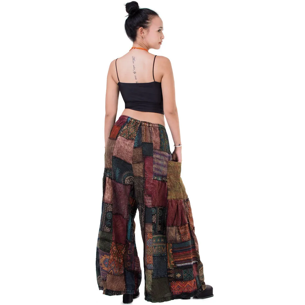 Royal Purple Patchwork Wide-Leg Palazzo Pants