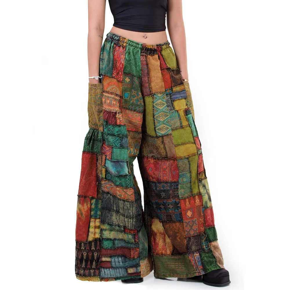 Royal Purple Patchwork Wide-Leg Palazzo Pants