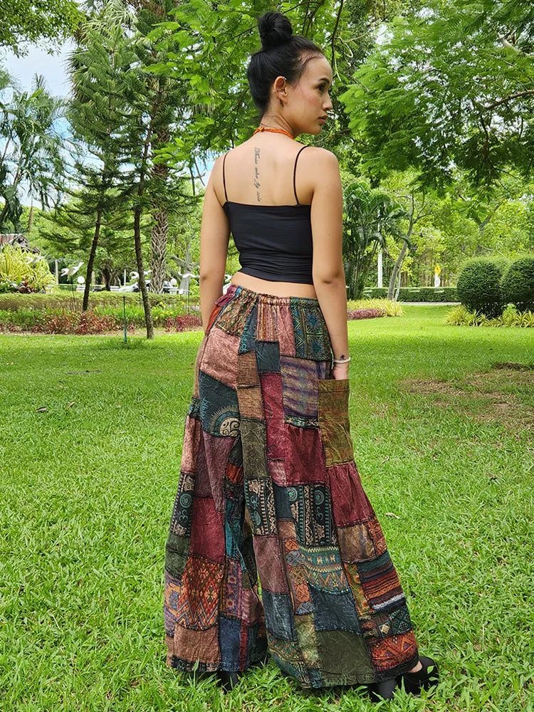 Royal Purple Patchwork Wide-Leg Palazzo Pants