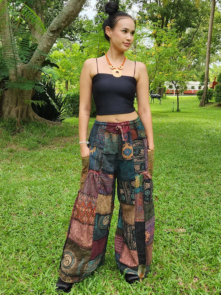 Royal Purple Patchwork Wide-Leg Palazzo Pants