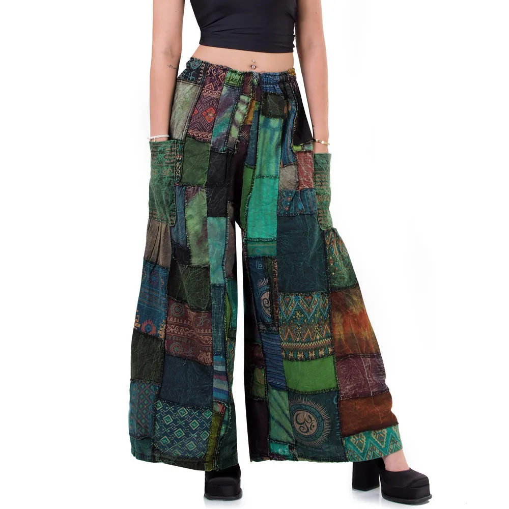 Royal Purple Patchwork Wide-Leg Palazzo Pants