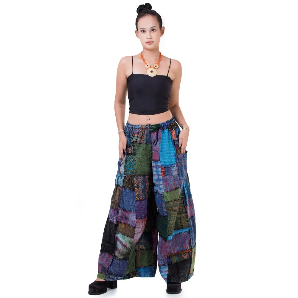 Royal Purple Patchwork Wide-Leg Palazzo Pants