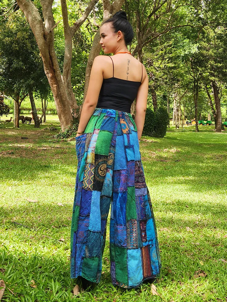 Royal Purple Patchwork Wide-Leg Palazzo Pants