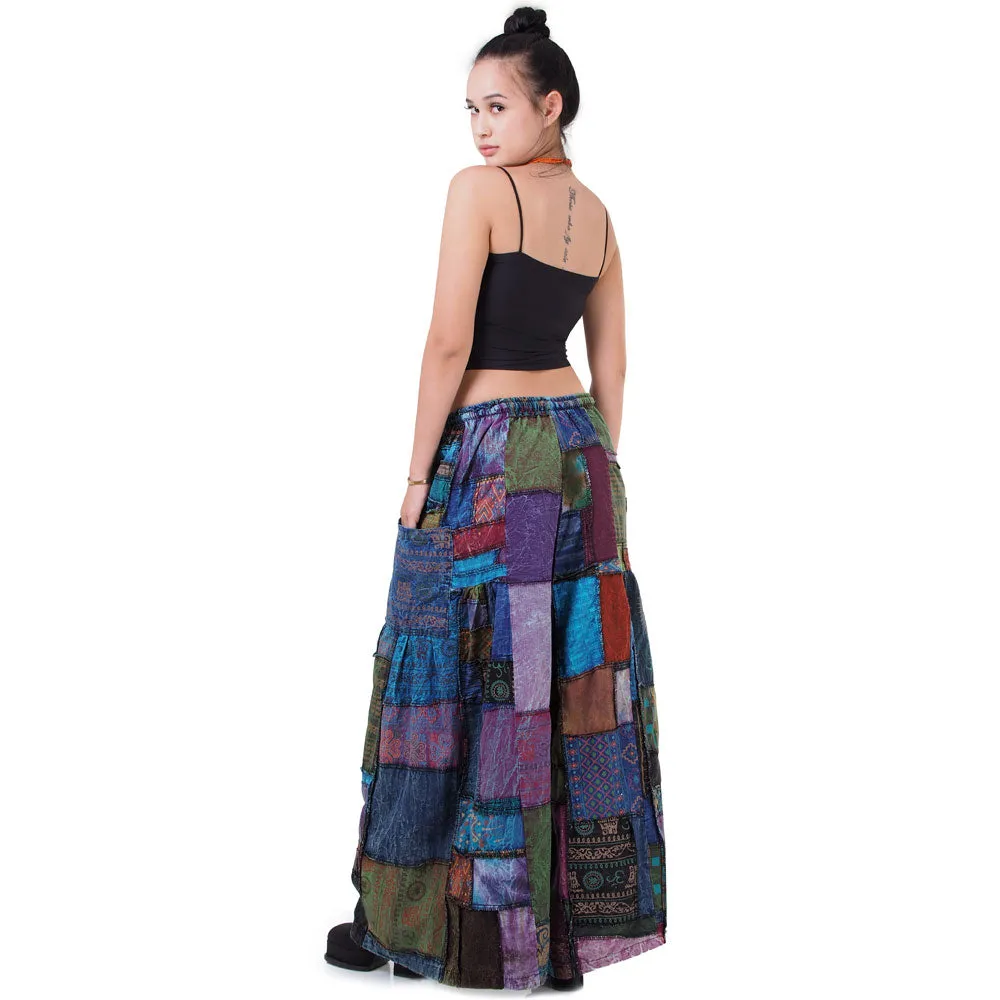 Royal Purple Patchwork Wide-Leg Palazzo Pants