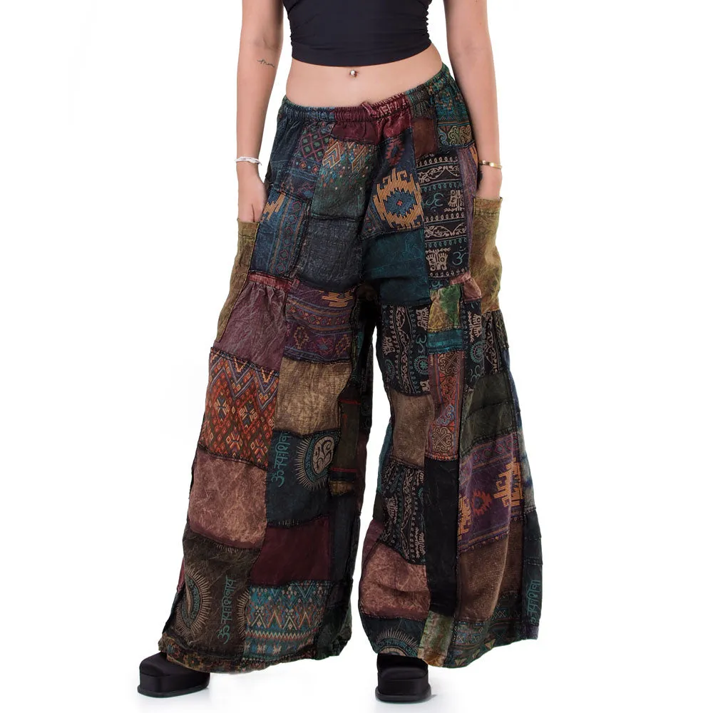 Royal Purple Patchwork Wide-Leg Palazzo Pants