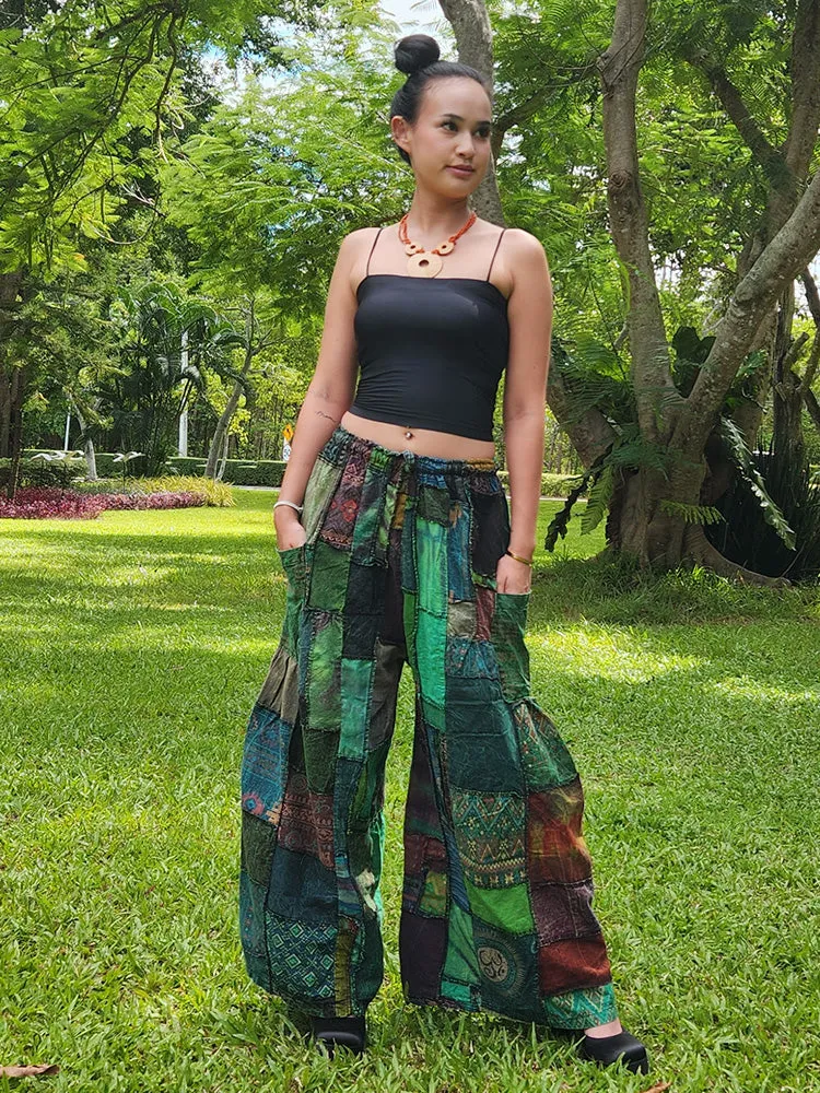 Royal Purple Patchwork Wide-Leg Palazzo Pants