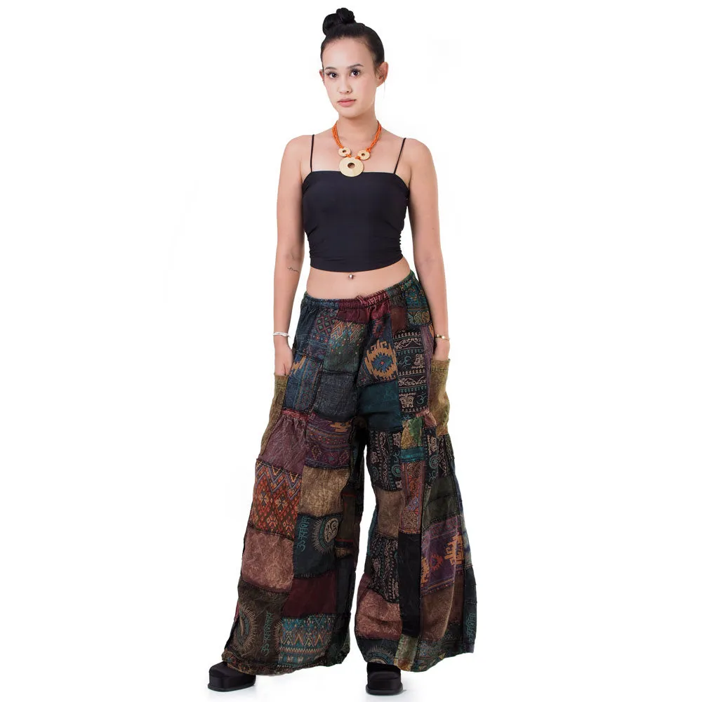Royal Purple Patchwork Wide-Leg Palazzo Pants