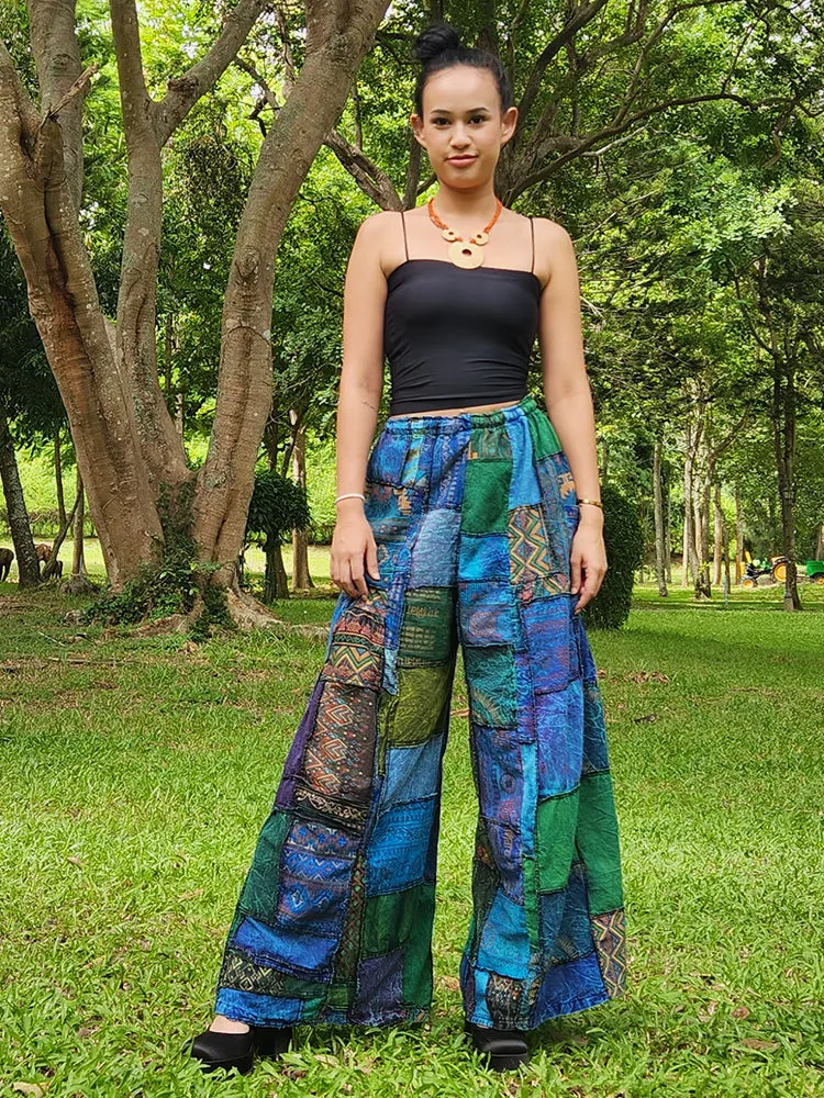 Royal Purple Patchwork Wide-Leg Palazzo Pants