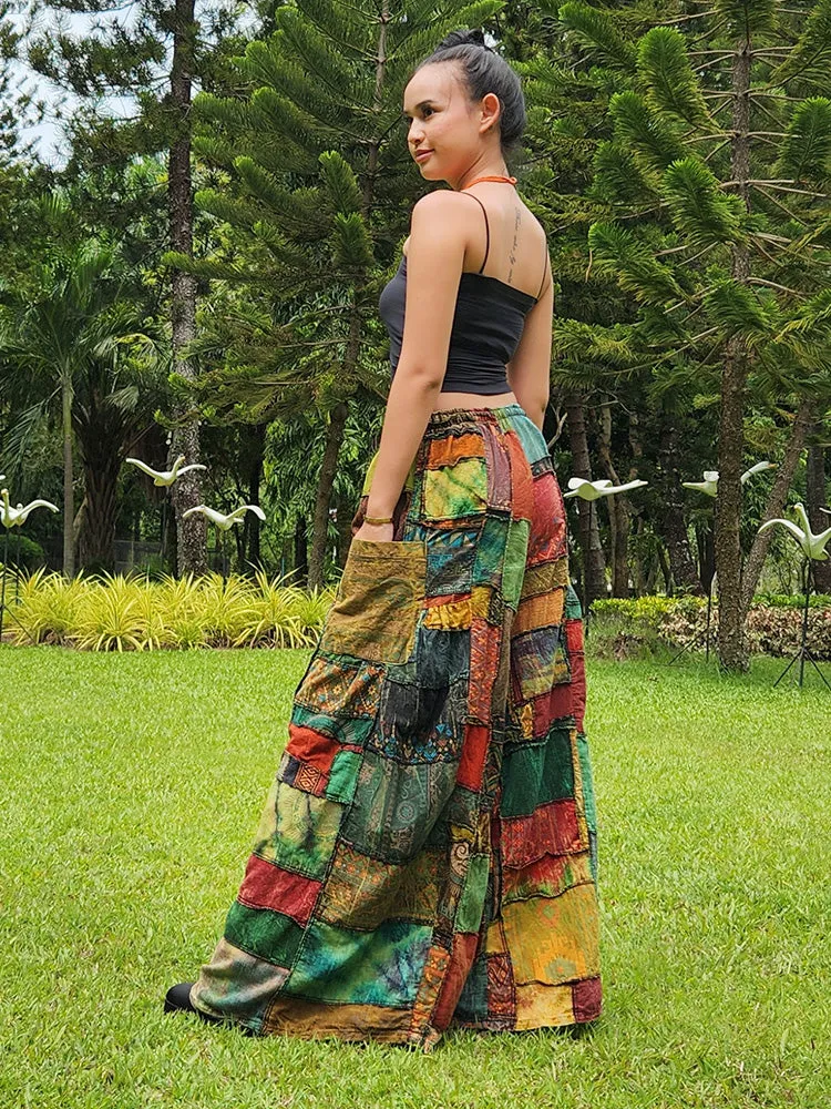 Royal Purple Patchwork Wide-Leg Palazzo Pants