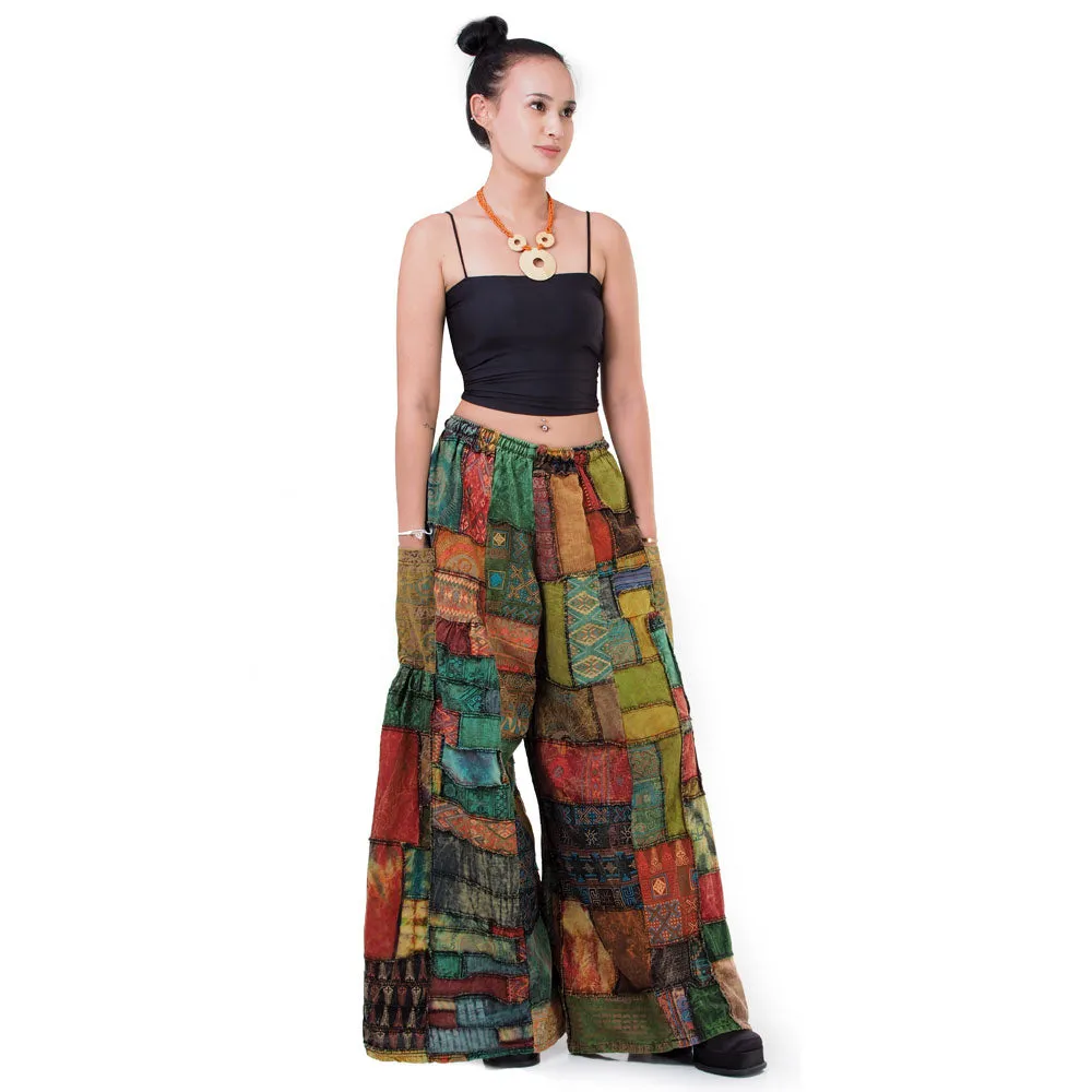 Royal Purple Patchwork Wide-Leg Palazzo Pants