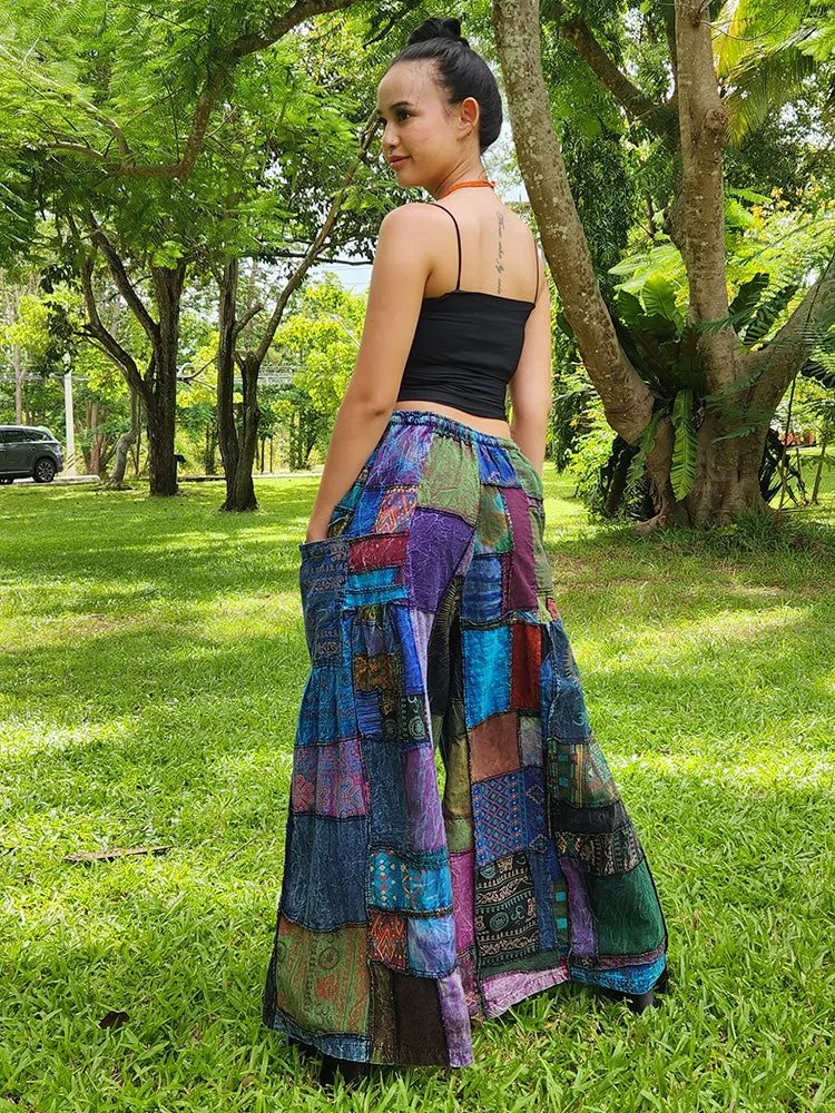 Royal Purple Patchwork Wide-Leg Palazzo Pants