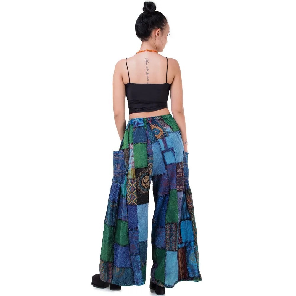 Royal Purple Patchwork Wide-Leg Palazzo Pants