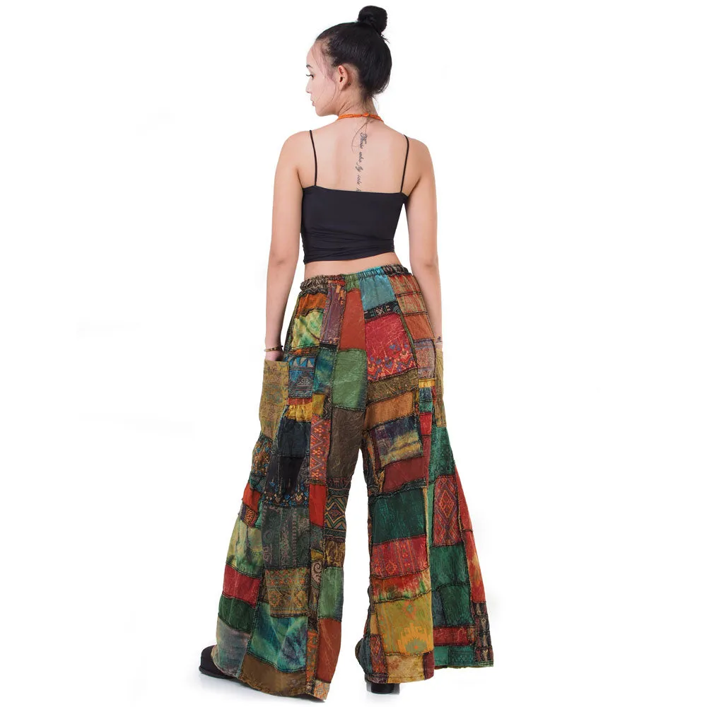 Royal Purple Patchwork Wide-Leg Palazzo Pants